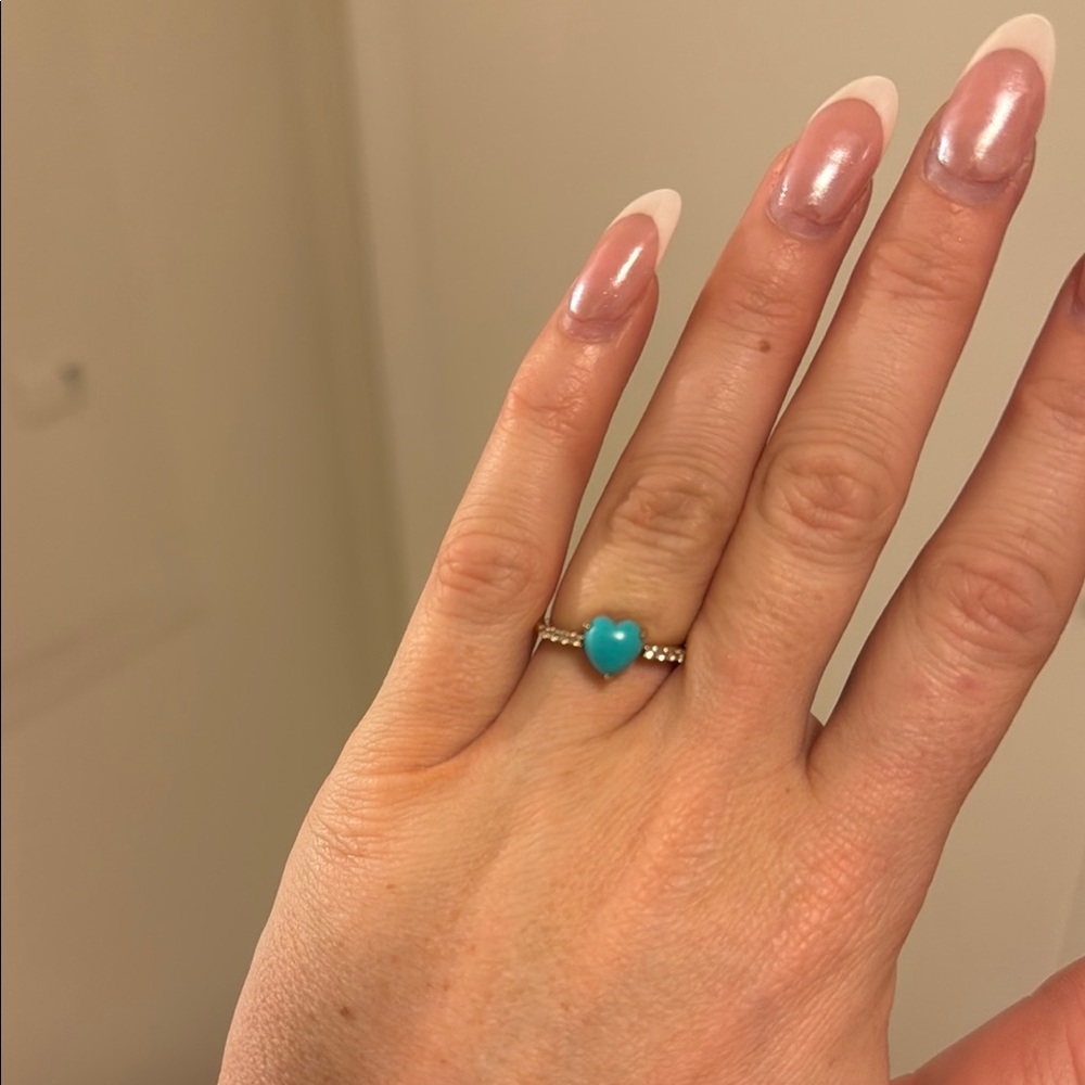 Blue Sleeping Beauty Turquoise With White Zircon 10k Yellow Gold Ring 0.14ctw